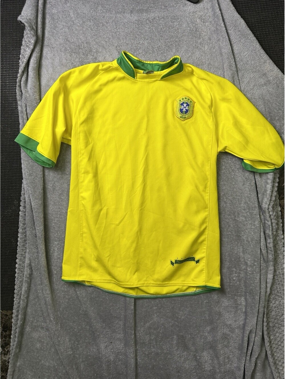 Vintage Brazil CBF Soccer Jersey Athens Sport Yellow Green Futbol Shirt L